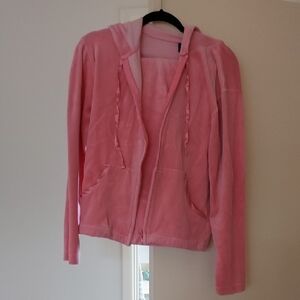Pink Velour Zip-Up Hoodie And Pants Set